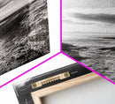 Cliffside Horizon, Beach Escape, Black and White Nature, Framed Canvas Print, Coastal Wall Art, Entryway Decor, Minimalist Aesthetic