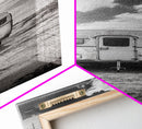 Vintage Camper, Cloudy Sky, Wanderlust Life, Desert Minimalism, Framed Canvas Print, Retro Travel Wall Art, Boho Bedroom Print, Office Art