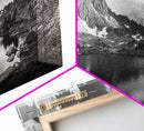 Alpine Lake, Rocky Mountain, Scenic Vista, Nature Reflection, Framed Canvas Print, Rustic Wall Art, Bedroom Wilderness Decor