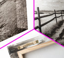 Countryside Fence Trail, Rolling Hills Walk, Prairie Path View, Framed Canvas Print, Western Art, Fall Wall Decor, Office Wall Art