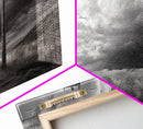 Power Pole, Rural Landscape, Stormy Sky, Country Calm, Framed Canvas Print, farmhouse entryway wall art, rustic black and white print