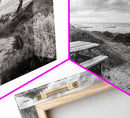 Picnic Table, Ocean Tree, Coastal Path, Windswept Scene, Framed Canvas Print, Rustic Wall Art, Fall Decor, Peaceful Beach Setting