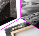 Arctic Driftwood View, Iceberg Horizon, Moody Mountains, Framed Canvas Print, Office Wall Art, Monochrome Nature, Nordic Aesthetic