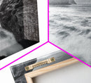 Stormy Coast, Crashing Waves, Ocean Drama, Framed Canvas Print, Living Room Wall Art, Bold Seascape Photography, Monochrome Modern Art