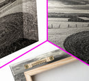 Autumn Hay Bale, Farm Field Scene, Country Landscape, Black and White Canvas Print, Rustic Kitchen or Fall Living Room Wall Art