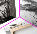 Reed Grass, Gentle Breeze, Black and White Nature, Canvas Print, Minimalist Wall Art, Tranquil Lake Scene, Bedroom Decor