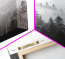 Misty Forest, Pine Trees, Foggy Morning, Canvas Print, Moody Nature Wall Art, Nordic Bedroom Decor, Monochrome Forest Landscape