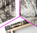 Dreamy Beach Forest, Sepia Trees, Canvas Print, Nature Wall Decor, Fall Bedroom Art, Rustic Woodland Landscape, Tree Shadow Light