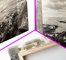 Coastal Stone Marker, Vintage Landscape, Ocean Bluff Wall Art, Sepia Tone Style, Canvas Print, Rustic Living Room Decor