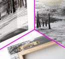 Snow Path, Winter Forest, Frosty Pines, Silent Trail, Framed Canvas Print, Christmas Wall Art, Cabin Decor, Nordic Winter Scene