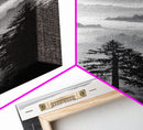 Foggy Mountains, Pine Forest, Valley Mist, Calm Landscape, Canvas Print, entryway wall art, cozy cabin vibes, grayscale art style