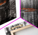 Reflected Forest, Orange Leaves, Tranquil River, Monochrome Fall, Canvas Print, Rustic Decor, Bedroom Wall Art, Woodland Scene