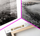 Coastal Path, Stormy Shore, Serene View, Monochrome Mood, Framed Canvas Print, Beach Wall Art, Peaceful Nature, Seaside Photography Decor