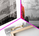 Rooftop View, Urban Woman, Brooklyn Bridge, Reflective Mood, Framed Canvas Print, Modern City Wall Art, Inspirational Office Decor