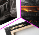 Forge Fire, Rustic Workshop, Industrial Heat, Metal Craft, Framed Canvas Print blacksmith decor, man cave wall art, moody workshop vibe