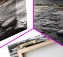 Desert Stream, Rocky Canyon, Moody Sky, Framed Canvas Print, Monochrome Landscape, Minimalist Art, Office or Entryway Decor