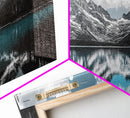 Snowy Mountain Lake, Blue Reflection Peaks, Alpine Serenity Scene, Framed Canvas Print, Nature Photography, Bedroom Wall Art