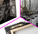 Forest Cave, Woodland Stream, Natural Light, Hidden Path, Framed Canvas Print, Cabin Wall Art, Rustic Decor, Adventure Photography