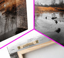 Marshland Autumn, Nature Landscape, Golden Hour Swamp View, Framed Canvas Print, Rustic Fall Home Decor, Entryway or Office Wall Art