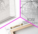 Boise Street Map, Idaho Map, Map Print, Modern Art, Wall Art, Canvas Art, Friendship Gift, Minimalist Décor, Bar Cart Décor, Rustic Home Art