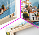 Hydra, Greece Panoramic Beach Print, Vacation Gift, Greece Wall Art, Framed Canvas Print, Framed Beach Painting
