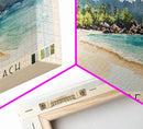 Grande Anse Beach, Seychelles Watercolor Print, Vacation Gift, Seychelles Wall Art, Beach Painting, Beach Decor, Large Wall Art, Wood Frame Art