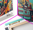 Greensboro North Carolina Travel Poster Framed Canvas Print, Panoramic Mid Century Modern Art, Pop Art Style, Wall Decor, Home Decor, Retro Style Art