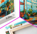 Laredo Texas Panoramic Wall Art, Pop Art Framed Canvas Print, Mid Century Modern Home Decor, Retro Style Travel Poster