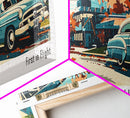 Raleigh North Carolina Panoramic Painting, Mid Century Modern Framed Canvas Print, Retro Pop Art Travel Poster, Living Room and Office Wall Art