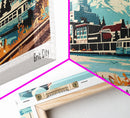 Tacoma Washington Panoramic Painting, Mid Century Modern Framed Canvas Print, Retro Pop Art Travel Poster, Living Room Wall Art Decor