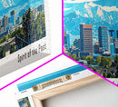 Centennial Colorado Panoramic Painting, Mid Century Modern Framed Canvas Print, Retro Pop Art Travel Poster, Office Wall Art Decor, City Art