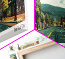 Hillsboro Oregon Panoramic Painting, Mid Century Modern Framed Canvas Print, Retro Pop Art Travel Poster, Office Wall Decor