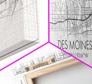 Panoramic Des Moines City Map, Iowa Art, Map Print, Minimalist Wall Art, Canvas Art, Housewarming Gift, Street Map Art, Closing Gift