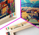 Florence Italy Panoramic Travel Poster, Framed Canvas Print or Metal Wall Art, Travel Art, Home Decor, Panoramic Painting, Midcentury Art