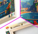 San Sebastian Spain Panoramic Travel Poster, Framed Canvas Print or Metal Wall Art, Travel Art, Home Decor, Panoramic Painting, Midcentury Art