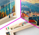 Trieste Italy Panoramic Travel Poster, Framed Canvas Print or Metal Wall Art, Travel Art, Home Decor, Panoramic Painting, Midcentury Art