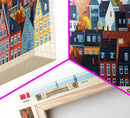 Aarhus Denmark  Panoramic Travel Poster, Framed Canvas Print or Metal Wall Art, Travel Art, Home Decor, Panoramic Painting, Midcentury Art