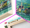 Linz Austria Panoramic Travel Poster, Framed Canvas Print or Metal Wall Art, Travel Art, Home Decor, Panoramic Painting, Midcentury Art
