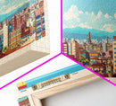 Mostoles Spain Panoramic Travel Poster, Framed Canvas Print or Metal Wall Art, Travel Art, Home Decor, Panoramic Painting, Midcentury Art
