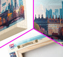 Manchester United Kingdom Panoramic Travel Poster, Framed Canvas Print or Metal Wall Art, Travel Art, Home Decor, Panoramic Painting, Midcentury Art