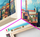 Prato Italy Panoramic Travel Poster, Framed Canvas Print or Metal Wall Art, Travel Art, Home Decor, Panoramic Painting, Midcentury Art