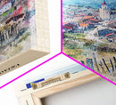 Doboj Bosnia and Herzegovina Countryside Framed Canvas Print, Watercolor Travel Poster, Bosnian Scenic Art, Cozy Home Decor, Rustic Wall Art, Living Room Decor