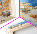 Kalamaria Greece Coastal View, Framed Canvas Print, Travel Poster, Nautical Wall Art, Living Room Decor, Greek Cityscape, Seaside Home Decoration