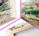 Kragujevac Serbia Travel Poster Framed Canvas Print, Watercolor Painting, Boho Wall Art, Living Room Decor, Scenic Art, Travel Print