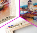 Slavonski Brod Croatia Travel Poster Framed Canvas Print, Watercolor Painting, Scenic Wall Art, Home Decor, Croatian Cityscape, Classic Art