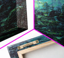 Spooky Cemetery with Glowing Lights Framed Canvas Print, Wall Art, Halloween Graveyard Art, Eerie Home Decor, Haunted Forest Painting