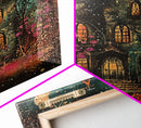 Enchanted Gothic House Framed Canvas Print, Halloween Wall Art, Spooky Art, Home Decor, Living Room Decor, Gothic Artwork, Haunted House