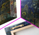 Spooky Haunted Carnival, Framed Canvas Print, Starry Night Inspired Spooky Season Wall Art, Halloween Prop