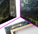 Starry Night Inspired Haunted Cemetery Framed Canvas Print, Halloween Wall Decor, Art Prints, Creepy Art