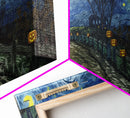 The Haunted Bridge, Framed Canvas Print, Spooky Home Decor, Starry Night Inspired